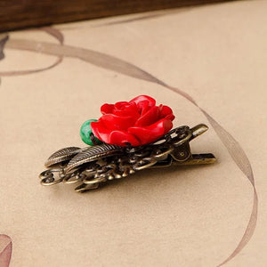Red Flower Barrette Gemstones Gift Cinnabar Charm Carved Tibetan Silver
