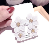 Red Flower Earrings Double Layers Statement Hanging Pendientes