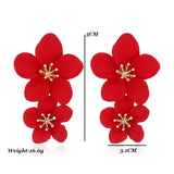 Red Flower Earrings Double Layers Statement Hanging Pendientes