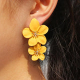 Red Flower Earrings Double Layers Statement Hanging Pendientes