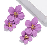 Red Flower Earrings Double Layers Statement Hanging Pendientes