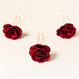 Red Flower Tiara Wedding Crown Rose Hair Pins Clips Floral Bride H...