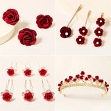 Red Flower Tiara Wedding Crown Rose Hair Pins Clips Floral Bride H...