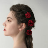 Red Flower Tiara Wedding Crown Rose Hair Pins Clips Floral Bride H...