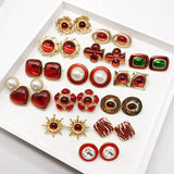 Red Geometric Heart Sweet Wedding Party Clip Earrings