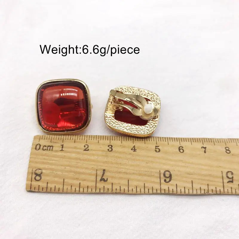 Red Geometric Heart Sweet Wedding Party Clip Earrings