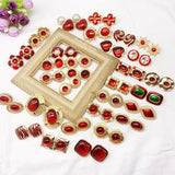 Red Geometric Heart Sweet Wedding Party Clip Earrings