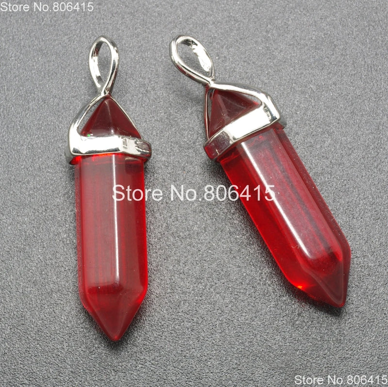 Red Glass Gems Stones Hexagonal Crystal Pointed Pendant Beads