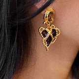 Red Glaze Metal Heart Pendant Vintage Dangle Drop Earrings