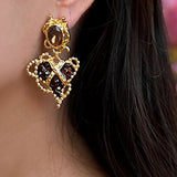 Red Glaze Metal Heart Pendant Vintage Dangle Drop Earrings