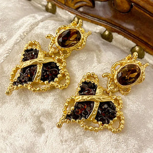 Red Glaze Metal Heart Pendant Vintage Dangle Drop Earrings