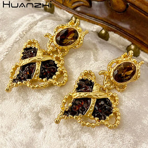 Red Glaze Metal Heart Pendant Vintage Dangle Drop Earrings