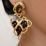 Red Glaze Metal Heart Pendant Vintage Dangle Drop Earrings