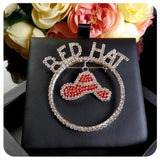 Red Hat Rhinestone Brooch Pin with Charm