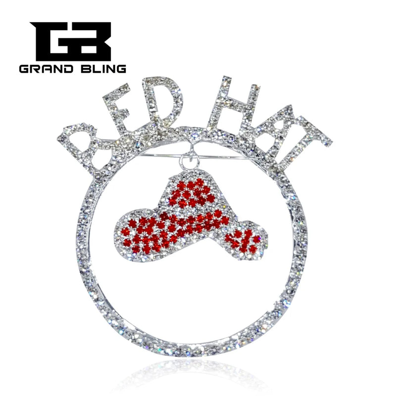 Red Hat Rhinestone Brooch Pin with Charm