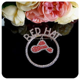 Red Hat Rhinestone Brooch Pin with Charm