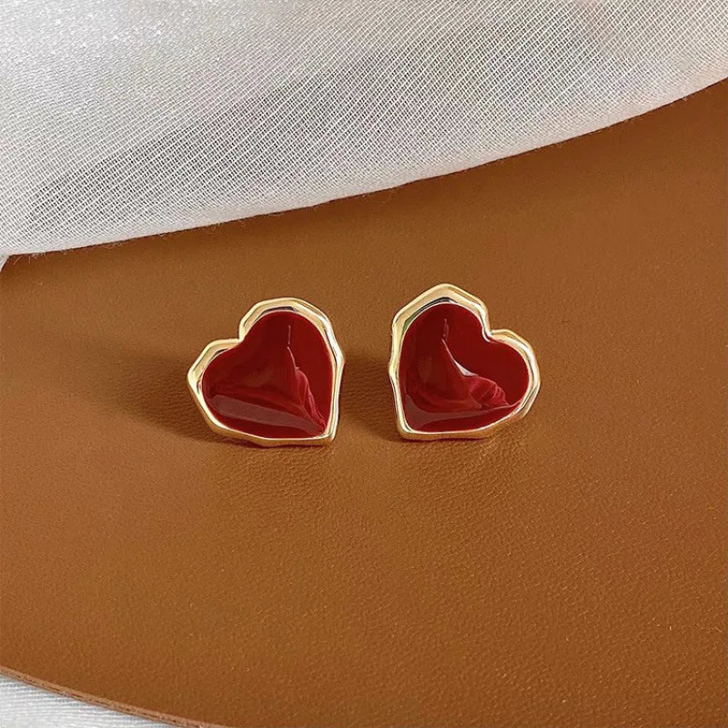 Red Heart Clip Earrings No Hole Ear Clips Geometric Love Clip