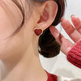 Red Heart Clip Earrings No Hole Ear Clips Geometric Love Clip