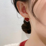 Red Heart Clip Earrings No Hole Ear Clips Geometric Love Clip