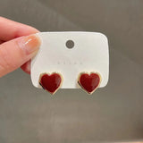 Red Heart Clip Earrings No Hole Ear Clips Geometric Love Clip