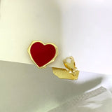 Red Heart Clip Earrings No Hole Ear Clips Geometric Love Clip
