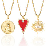 Red Heart Evil Eye Pendant Necklace for Women Stainless Steel Chai