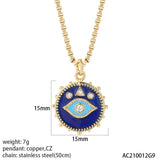 Red Heart Evil Eye Pendant Necklace for Women Stainless Steel Chai