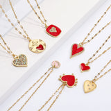 Red Heart Pendant Necklace for Women Stainless Steel Long Chain Couple Gift