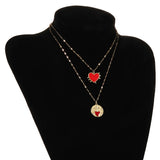 Red Heart Pendant Necklace for Women Stainless Steel Long Chain Couple Gift