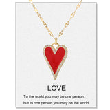 Red Heart Pendant Necklace for Women Stainless Steel Long Chain Couple Gift