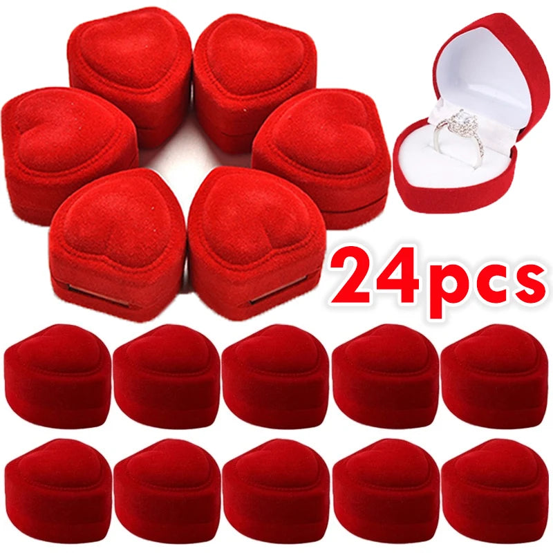 Red Velvet Ring Box Romantic Engagement Wedding Jewelry Holder