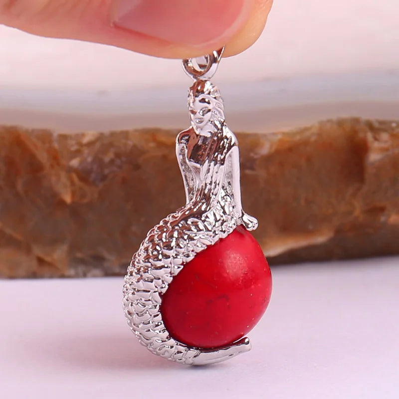 Red Howlite Stone Bead Pendant Mermaid Jewelry For Woman Gift