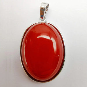 Red Jade Stone Bead Oval Pendant Necklace for Women Gift