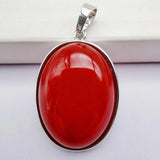 Red Jade Stone Bead Oval Pendant Necklace for Women Gift