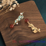 Red Jade Bead Ear Studs Zircon 925 Silver Earrings Chalcedony Amulet