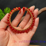 Red Jade Beaded Bracelet Chalcedony Talisman 925 Silver Charms