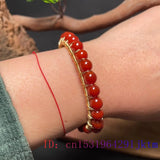 Red Jade Beaded Bracelet Chalcedony Talisman 925 Silver Charms