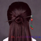 Red Jade Beaded Hairpin Gemstones Amulet for Women 925 Silver Talismans
