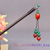 Red Jade Beaded Hairpin Gemstones Amulet for Women 925 Silver Talismans