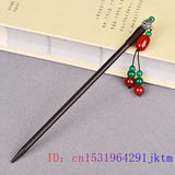 Red Jade Beaded Hairpin Gemstones Amulet for Women 925 Silver Talismans