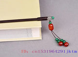 Red Jade Beaded Hairpin Gemstones Amulet for Women 925 Silver Talismans