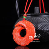 Red Jade Dragon Jade Pendant Necklace Chinese Hand-Carved Luck Gift
