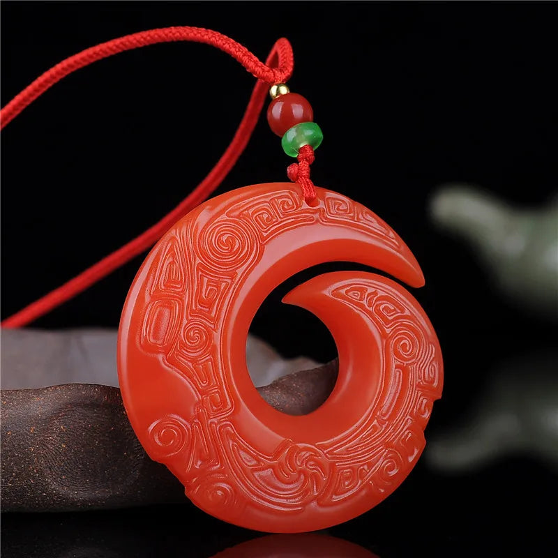 Red Jade Dragon Jade Pendant Necklace Chinese Hand-Carved Luck Gift
