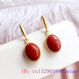 Red Jade Earrings Chalcedony Crystal Zircon Amulet 925 Silver Natural