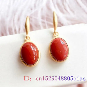 Red Jade Earrings Chalcedony Crystal Zircon Amulet 925 Silver Natural
