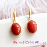 Red Jade Earrings Chalcedony Crystal Zircon Amulet 925 Silver Natural