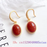 Red Jade Earrings Chalcedony Crystal Zircon Amulet 925 Silver Natural