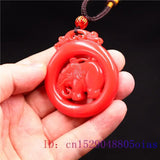 Red Jade Elephant Pendant Charm Chinese Carved Necklace Jadeite