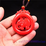 Red Jade Elephant Pendant Charm Chinese Carved Necklace Jadeite