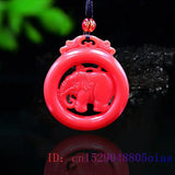 Red Jade Elephant Pendant Charm Chinese Carved Necklace Jadeite
